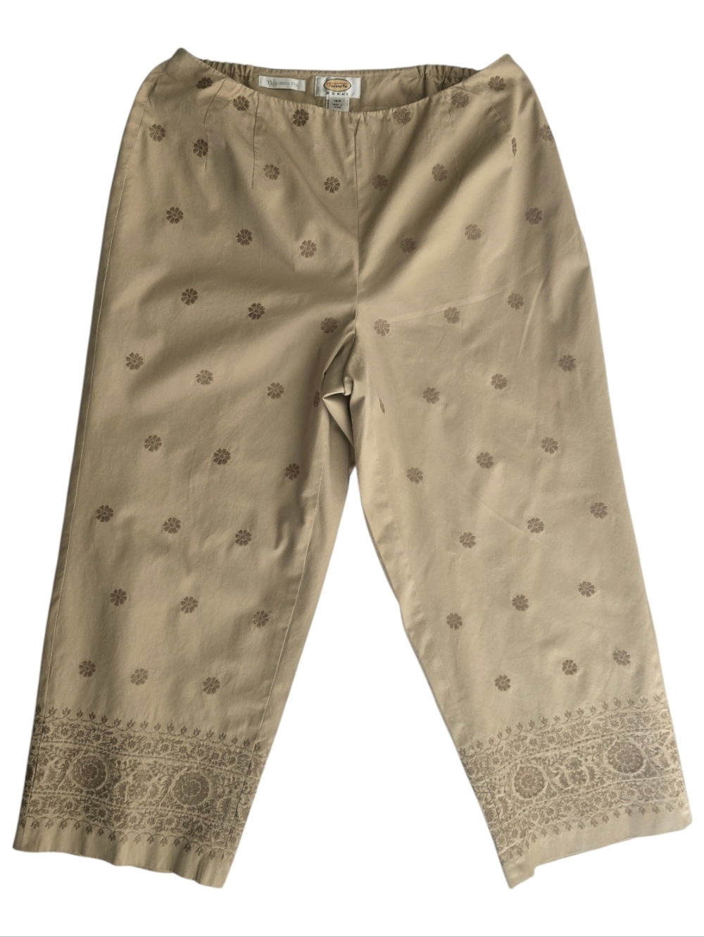Talbots Embroidered Beige/Tan Cropped Pants Tailored Fit Size 12W‎